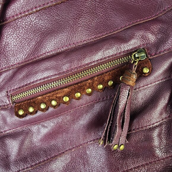 Dutchy Burgundy Leather Shoulder Bag Shabby Chic Boho Rodeo Coastal Cowgirl Fall - Picture 4 of 6